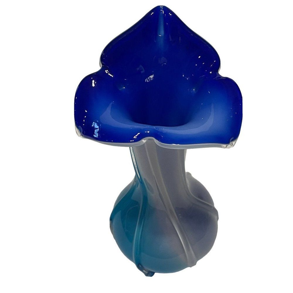 Italian  Calla Lily Jack-in-the-Pulpit Flower Vase Cobalt Blue White